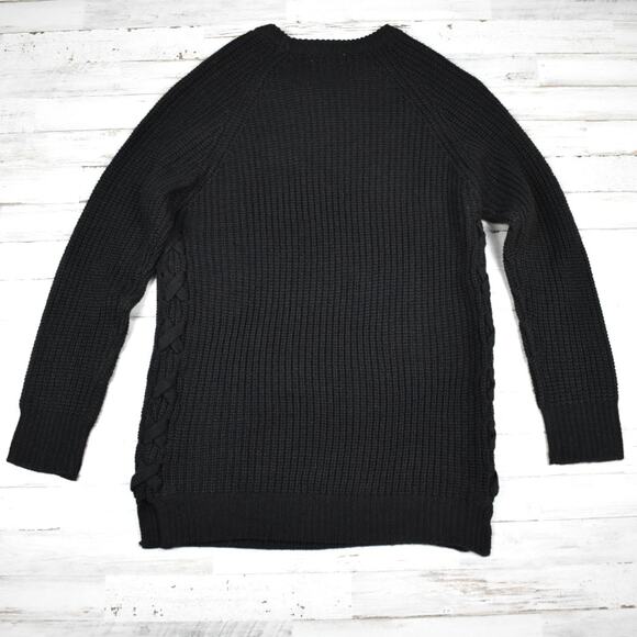 Black side lace up crewneck tunic sweater Women's large biker alt whimsigoth - Picture 6 of 6